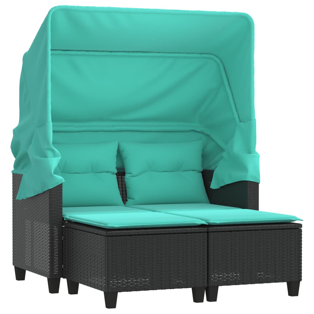 Garden Sofa Black PE Rattan, Powder-Coated Steel
