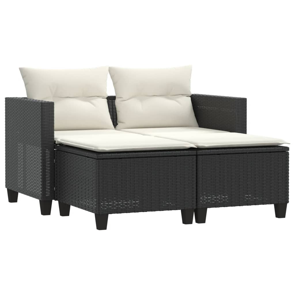 Garden Sofa Black PE rattan, powder-coated steel, 100% polyester