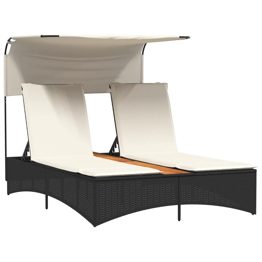 Patio Double Sun Lounger Black PE rattan Double