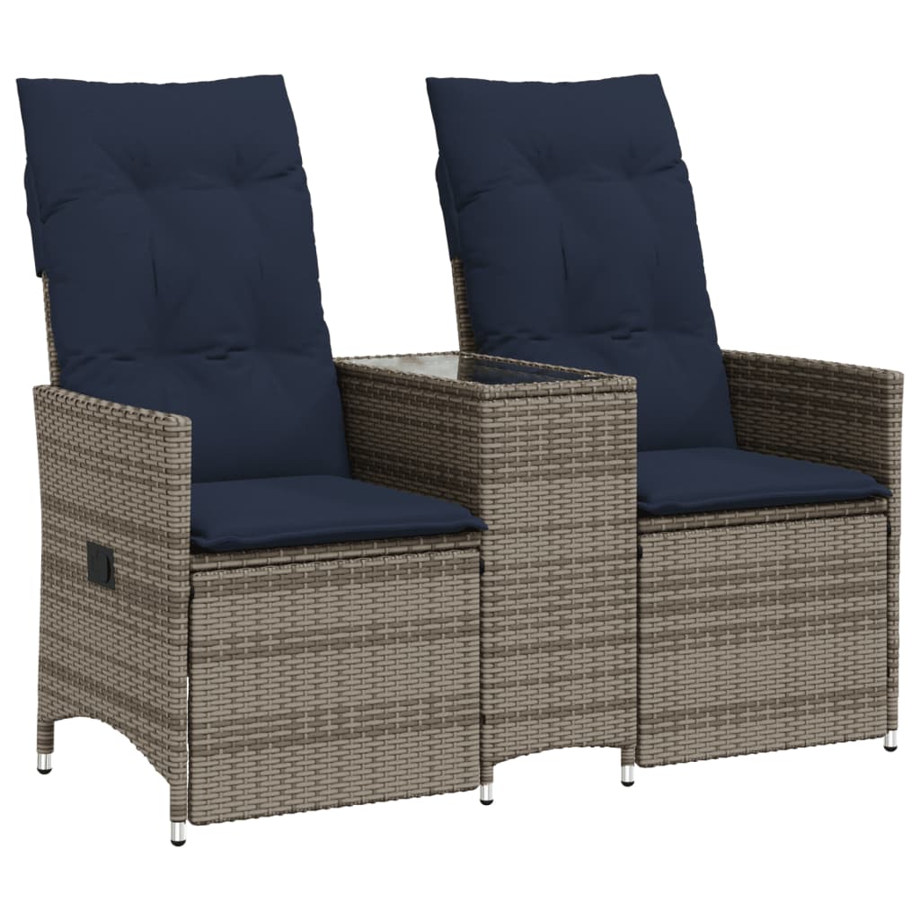 Reclining Patio Sofa 2-Seater with Table Gray Poly Rattan
