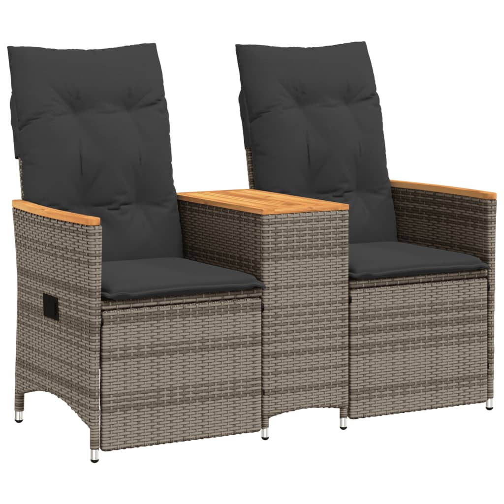 Reclining Garden Sofa Grey PE Rattan Standard for 2-seater sofas