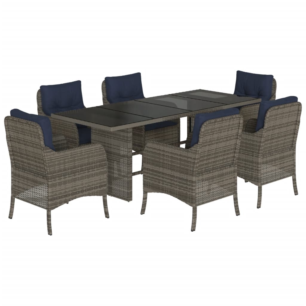 Garden Dining Set Grey PE Rattan 6-seater UV-resistant materials