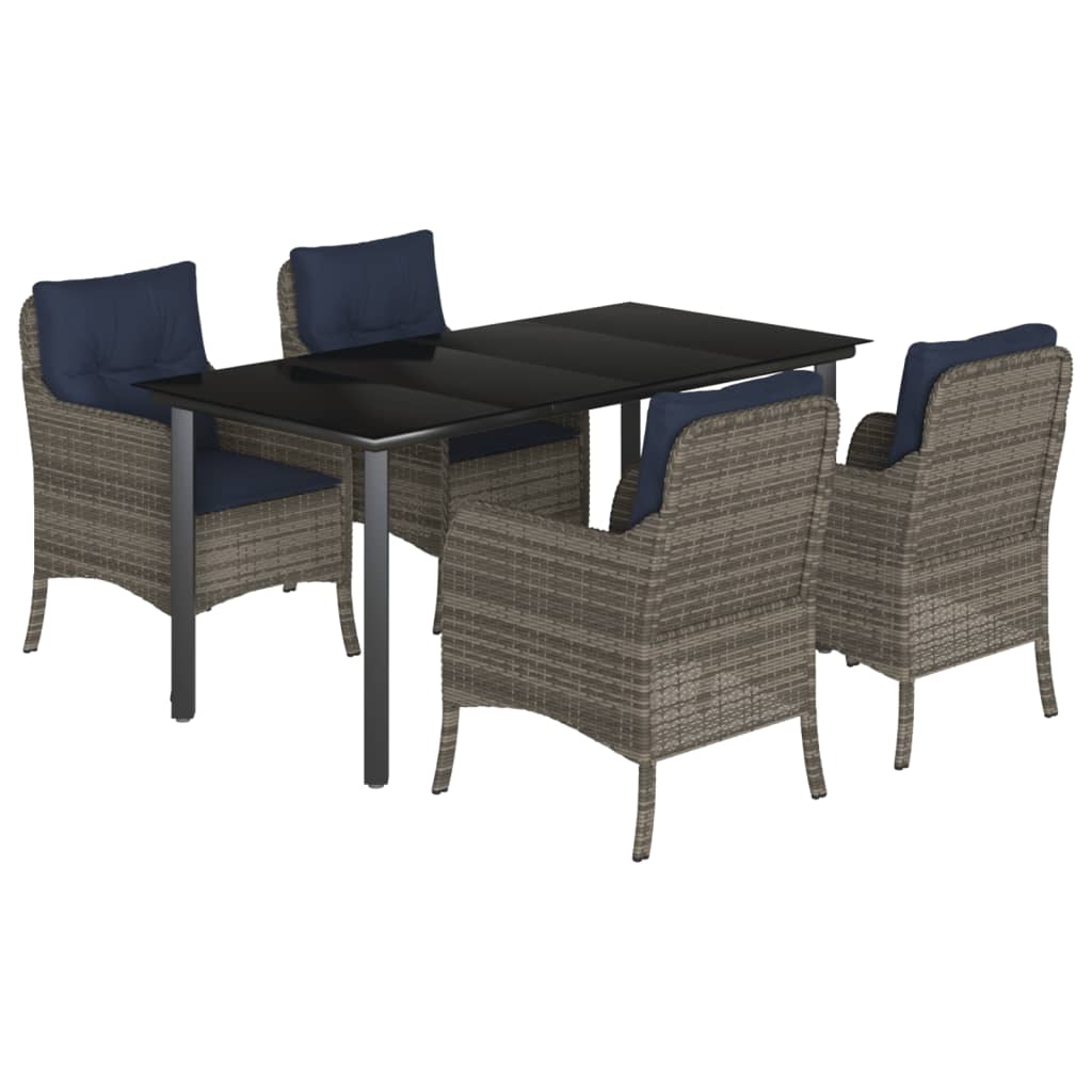 Garden Dining Set Grey PE Rattan 5 Piece Set