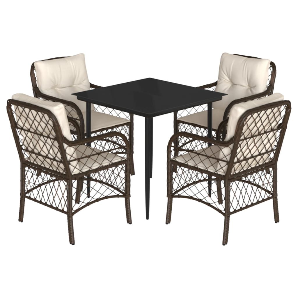 Garden Dining Set Brown, Cream White PE Rattan 5 Piece Set