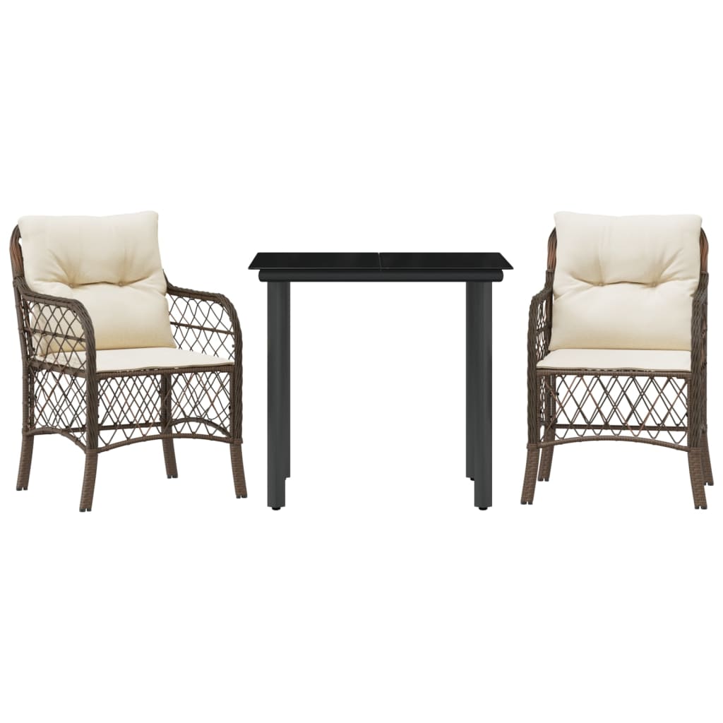Bistro Set Brown PE Rattan Compact Removable Covers Bistro Set
