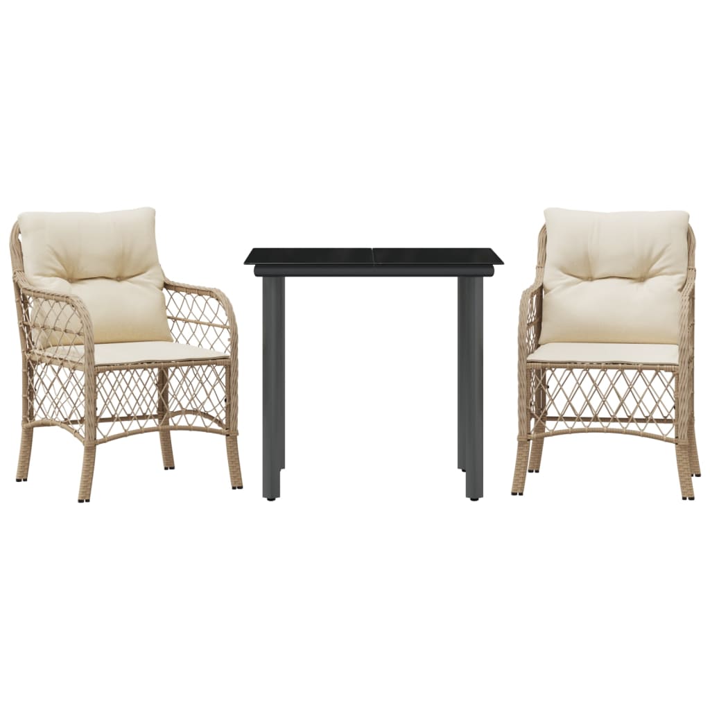 Bistro Set Beige PE rattan Medium Removable Covers Bistro Set