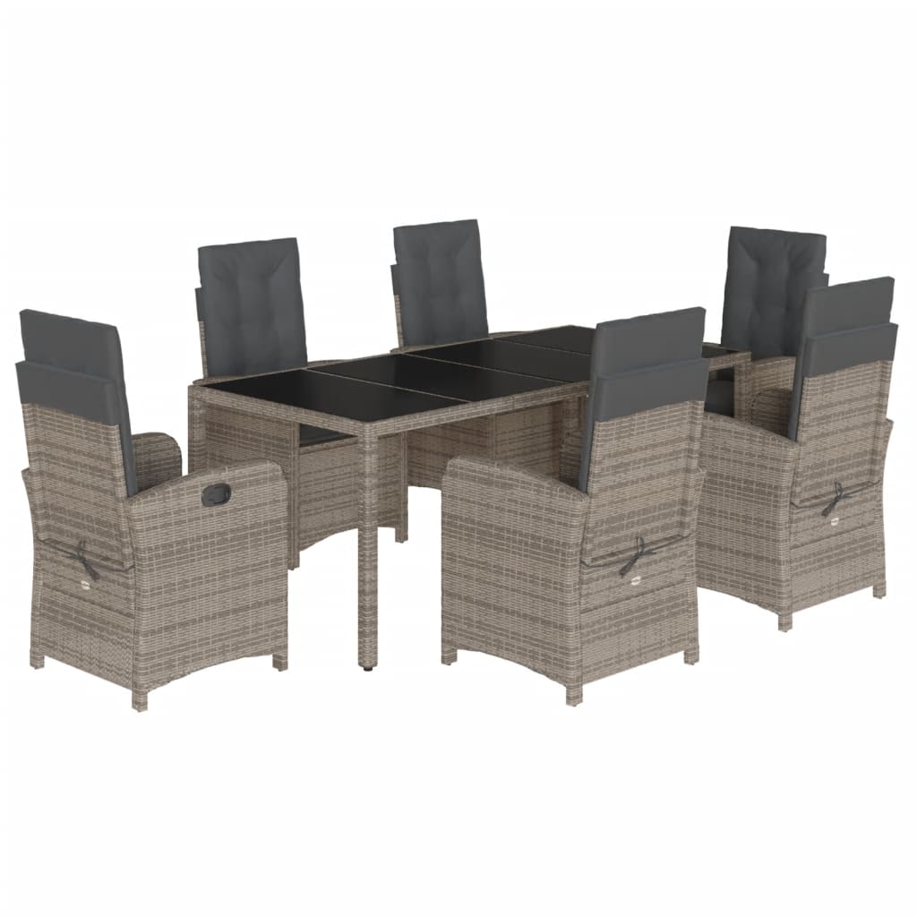 Garden Dining Set Grey PE Rattan, Powder-coated Steel, Tempered Glass