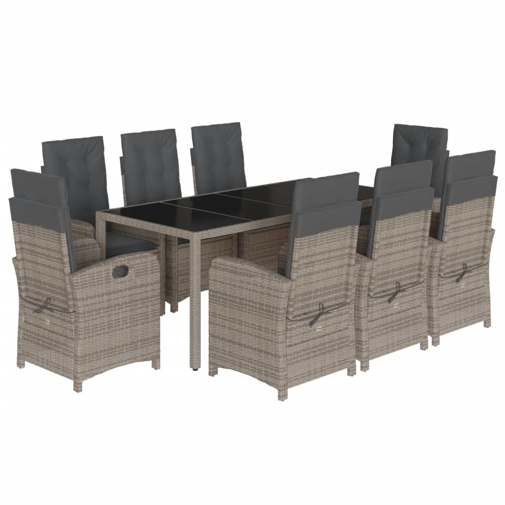 Garden Dining Set Grey Poly Rattan Large Adjustable Armrests