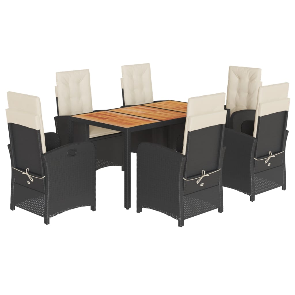 Garden Dining Set Black and Cream White PE Rattan Adjustable Feet