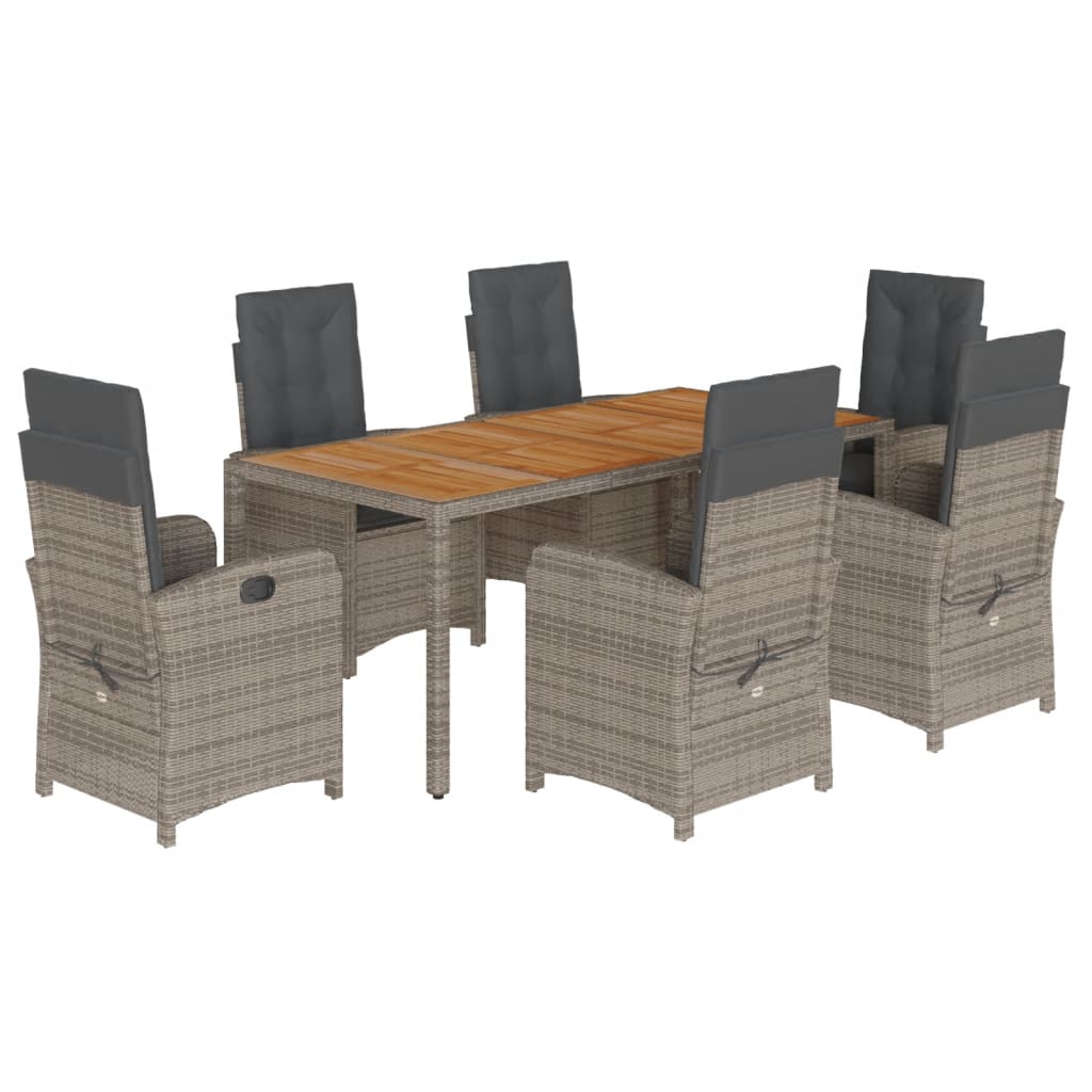 Garden Dining Set Grey PE Rattan Standard Adjustable Armrests