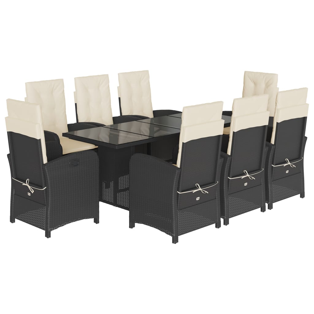 Garden Dining Set Black Poly rattan Large Adjustable Footrests