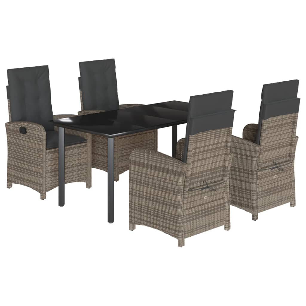 Garden Dining Set Grey PE rattan 5 Piece Set Adjustable Feet