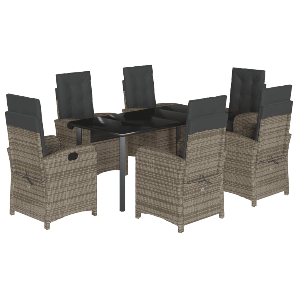 Garden Dining Set Table: Black, Chair: Grey, Cushion: Dark Grey