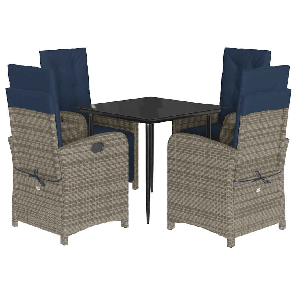 Garden Dining Set Grey PE Rattan Medium Adjustable Footrests