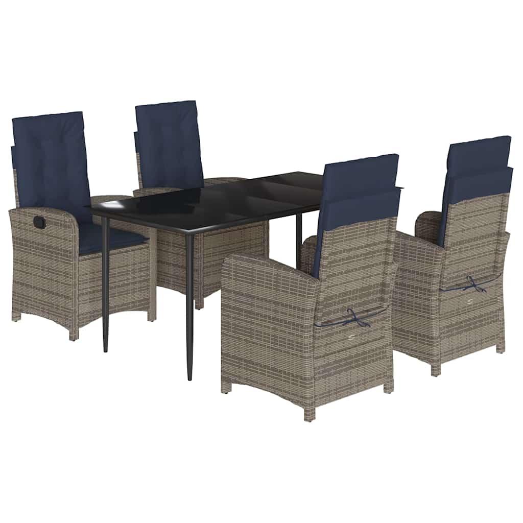 Garden Dining Set Gray Table, Gray Chairs, Navy Blue Cushions