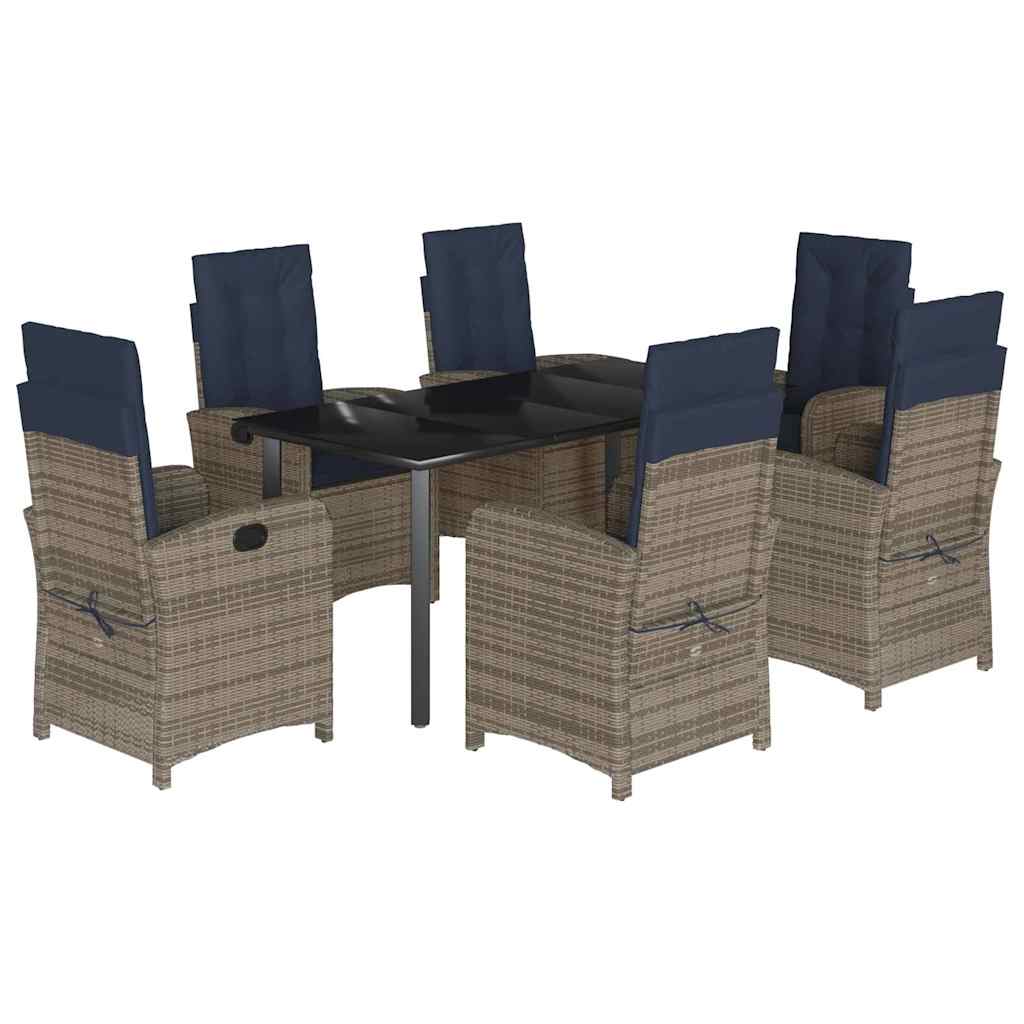 Garden Dining Set Grey PE Rattan Large Adjustable Feet
