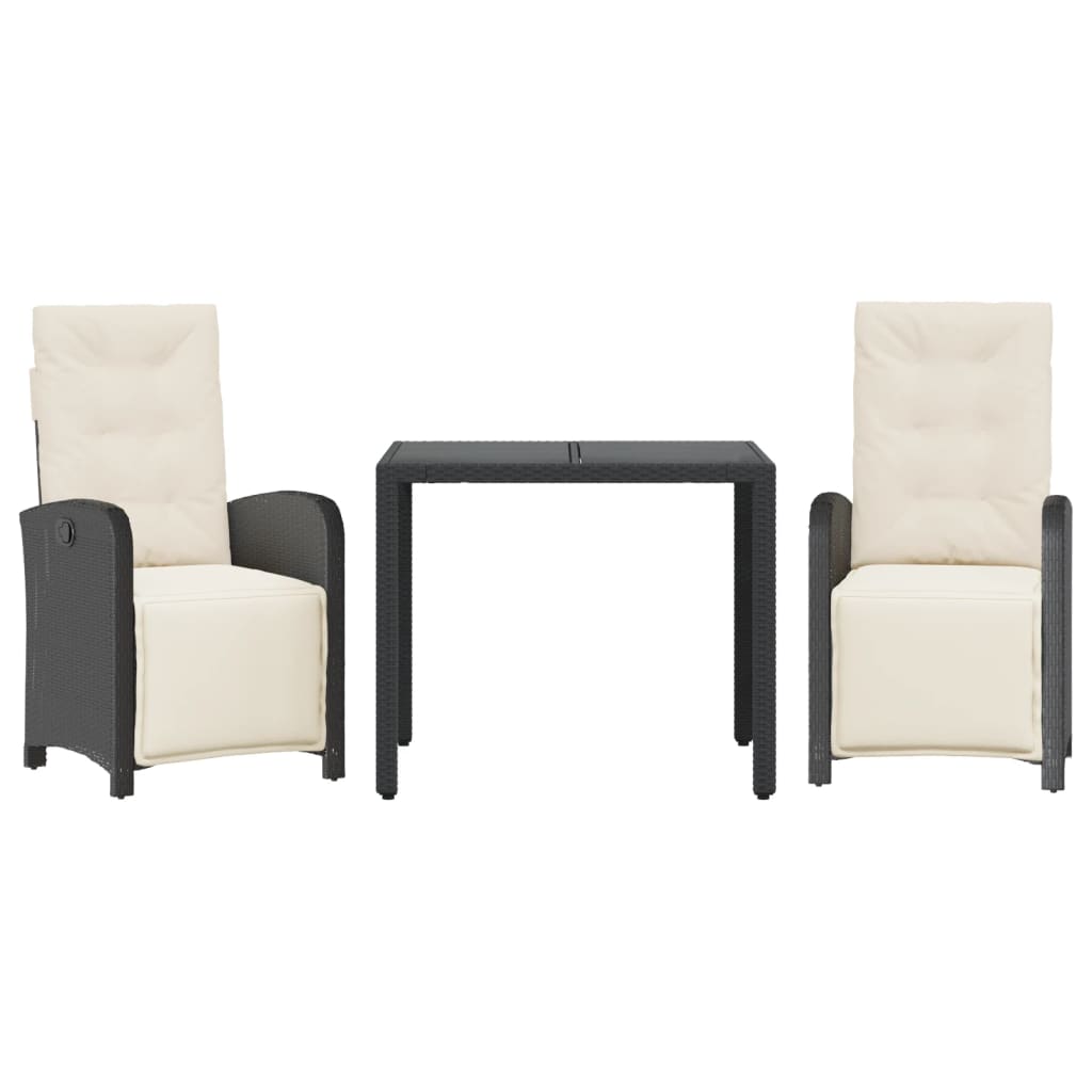 Bistro Set Black Poly Rattan Standard Adjustable Footrests