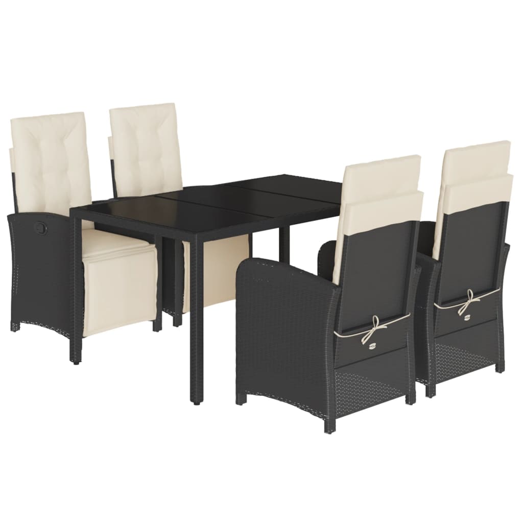 Garden Dining Set Black PE Rattan 4-Seater Adjustable Armrests