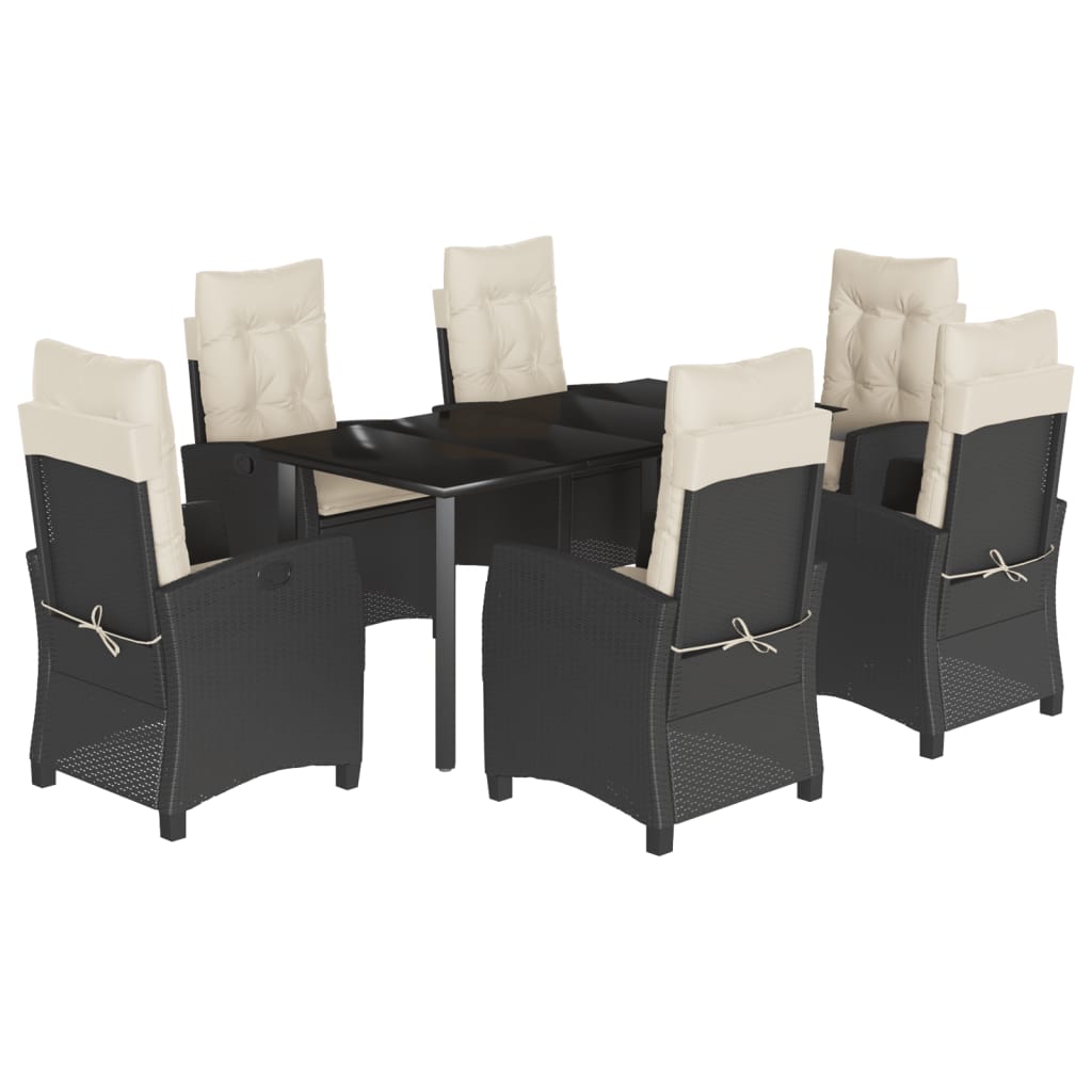 Garden Dining Set Black and Cream White PE Rattan 7 Piece Set