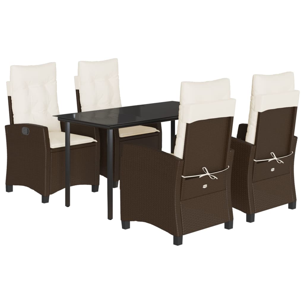 Garden Dining Set Brown PE rattan 5 Piece Set Adjustable Armrests