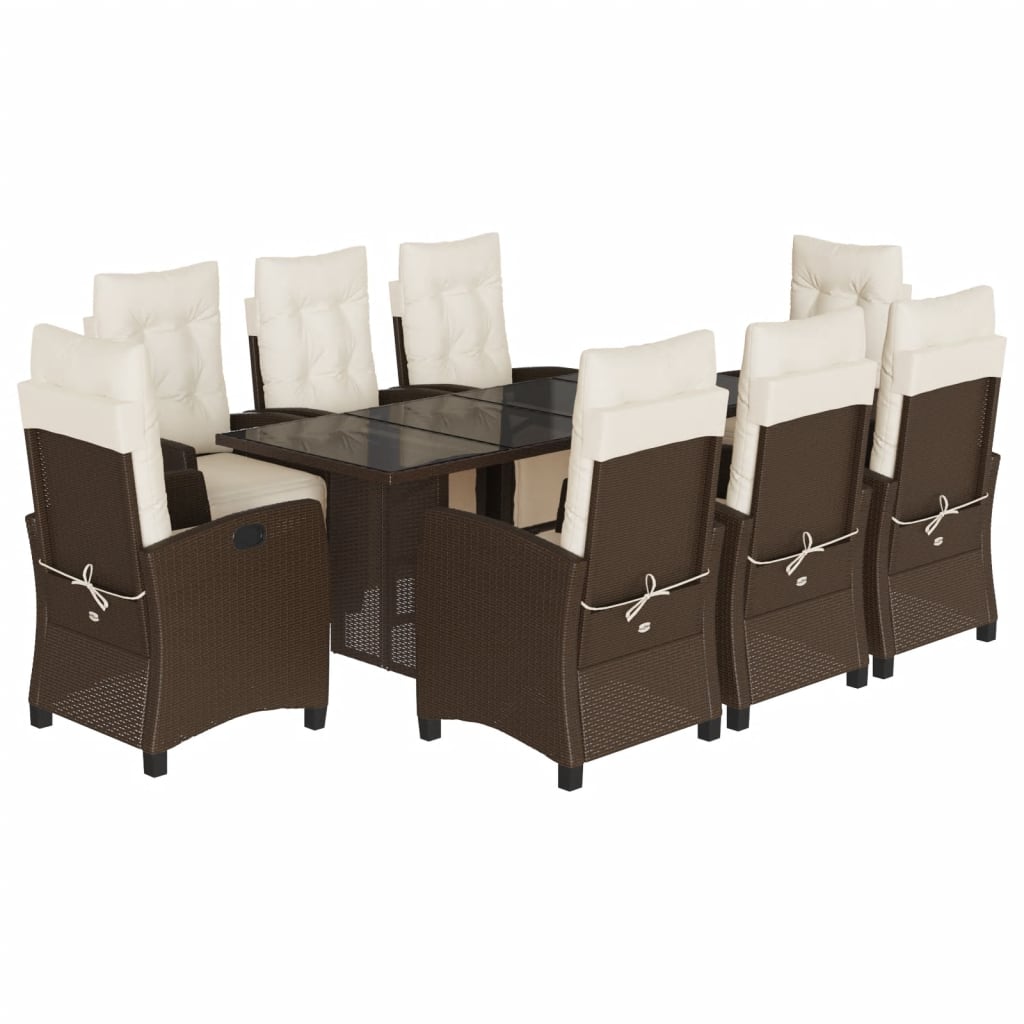 Garden Dining Set Brown, Cream PE Rattan 9 Piece