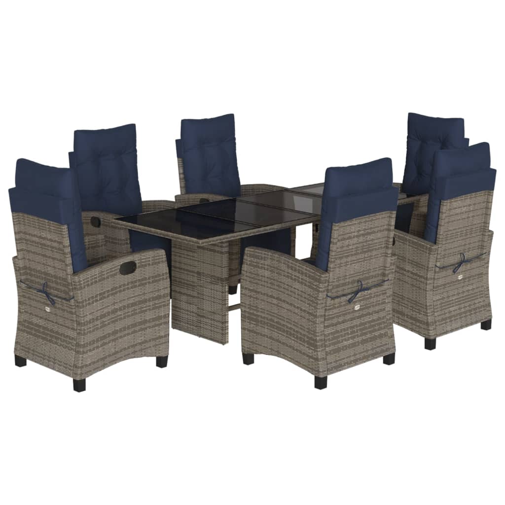 Garden Dining Set Grey PE rattan 7 Piece Set Adjustable Footrests