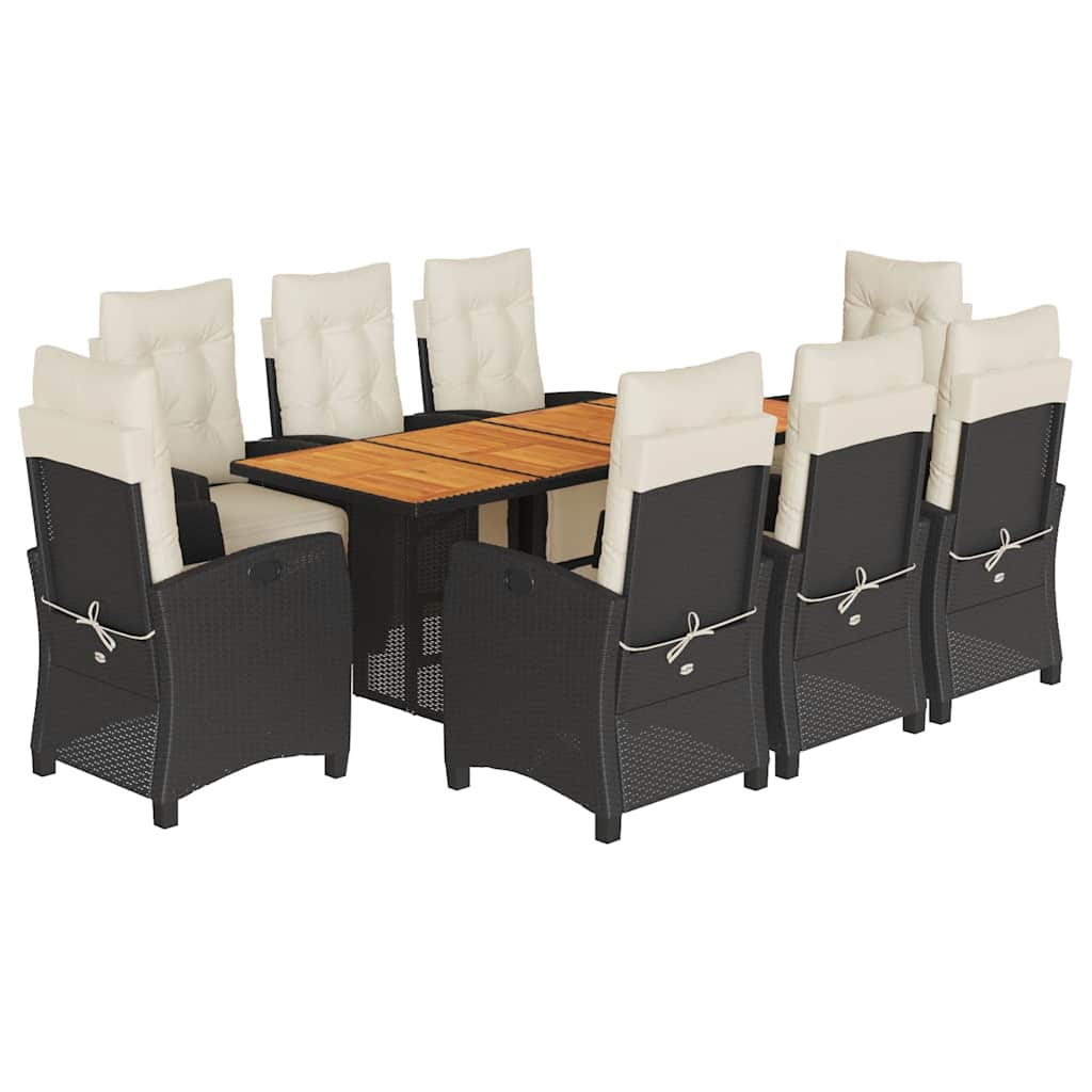 Garden Dining Set Black and Cream White