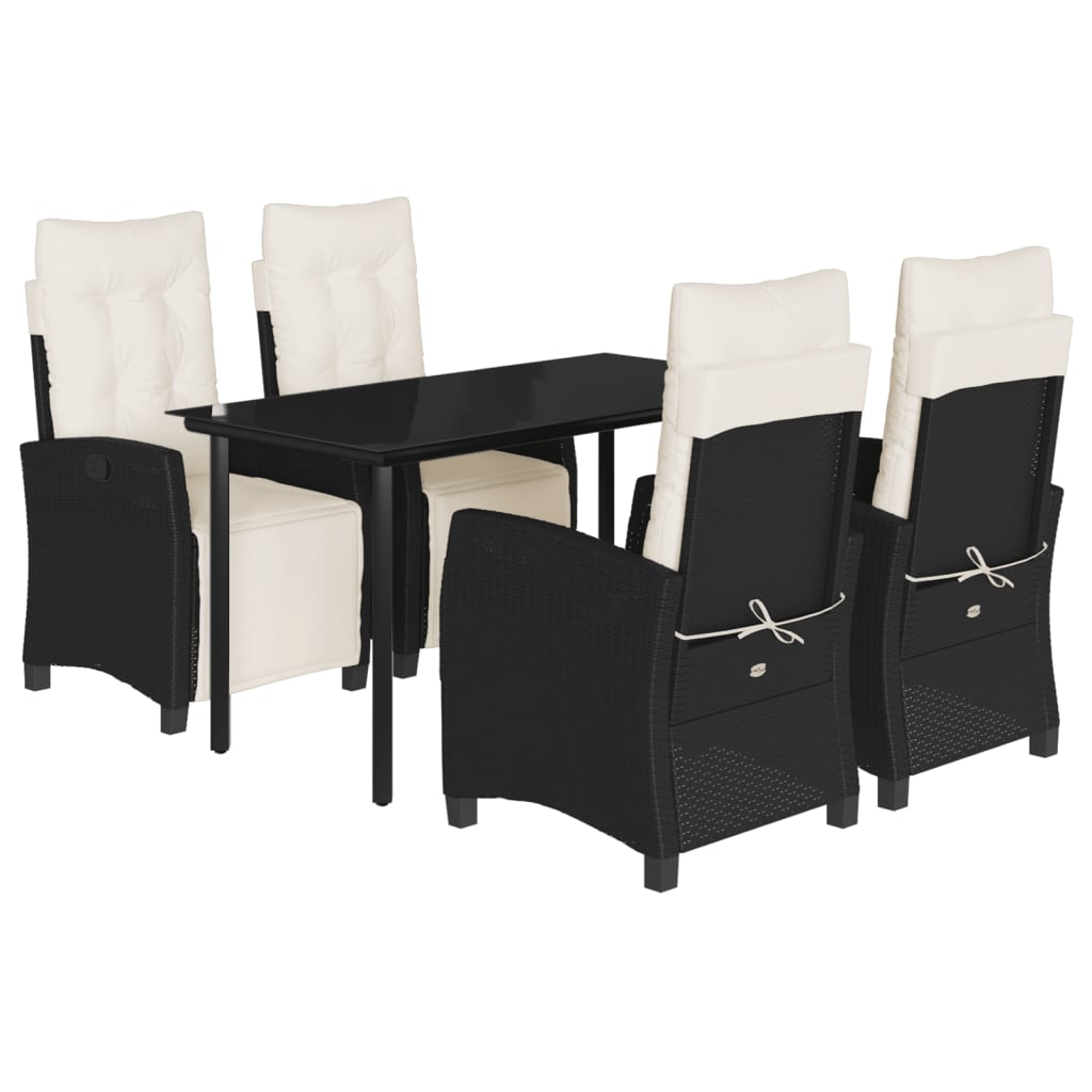 Garden Dining Set Black PE Rattan Medium Removable Covers