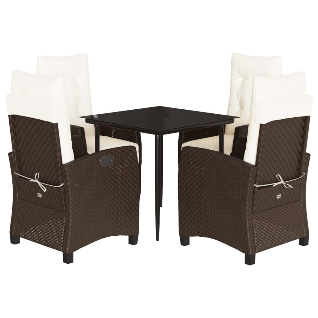 Garden Dining Set Brown PE Rattan Adjustable Footrests