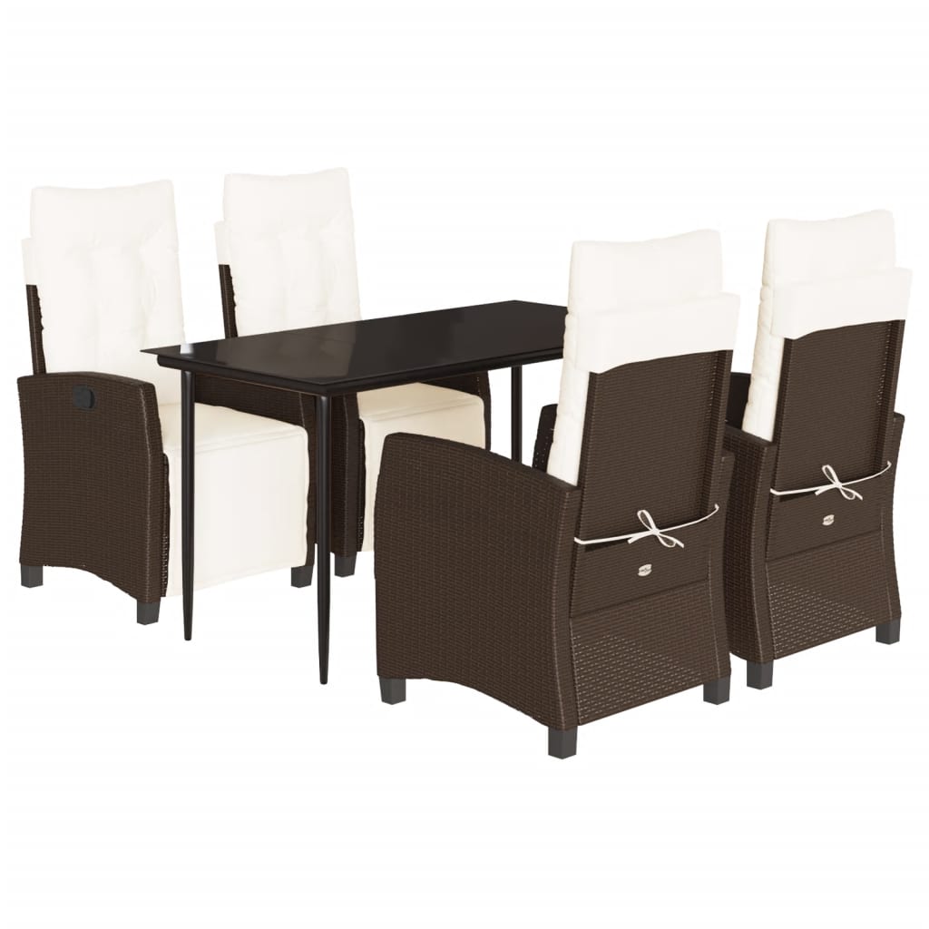 Garden Dining Set Table: Black, Chair: Brown, Cushion: Cream White