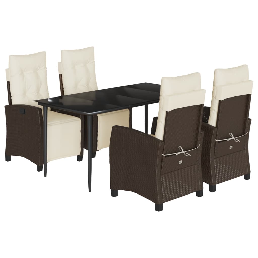 Garden Dining Set Table: Black, Chair: Brown, Cushion: Cream White