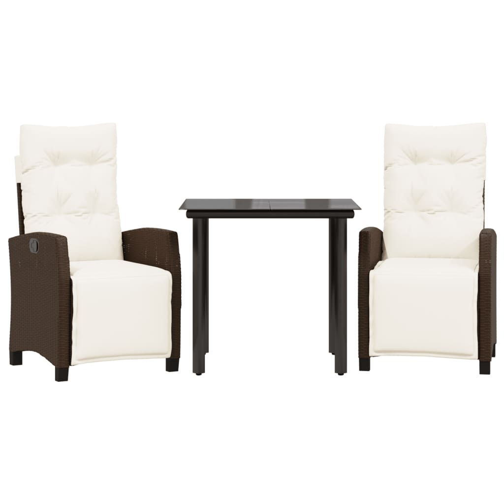 Garden Dining Set Brown, Cream White, Black Poly Rattan 3 Piece Set