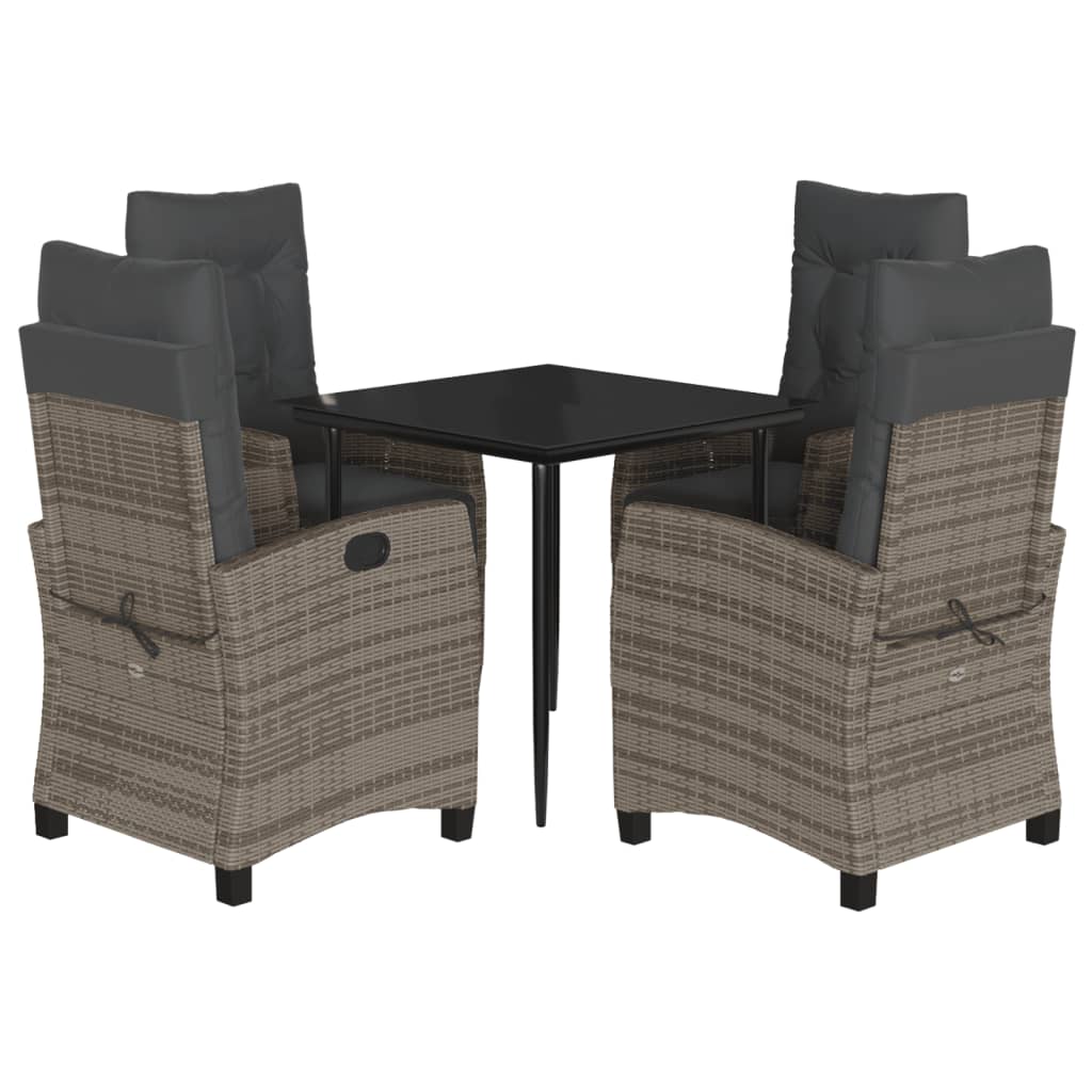 Garden Dining Set Grey PE rattan 5 Piece Set Adjustable Footrests