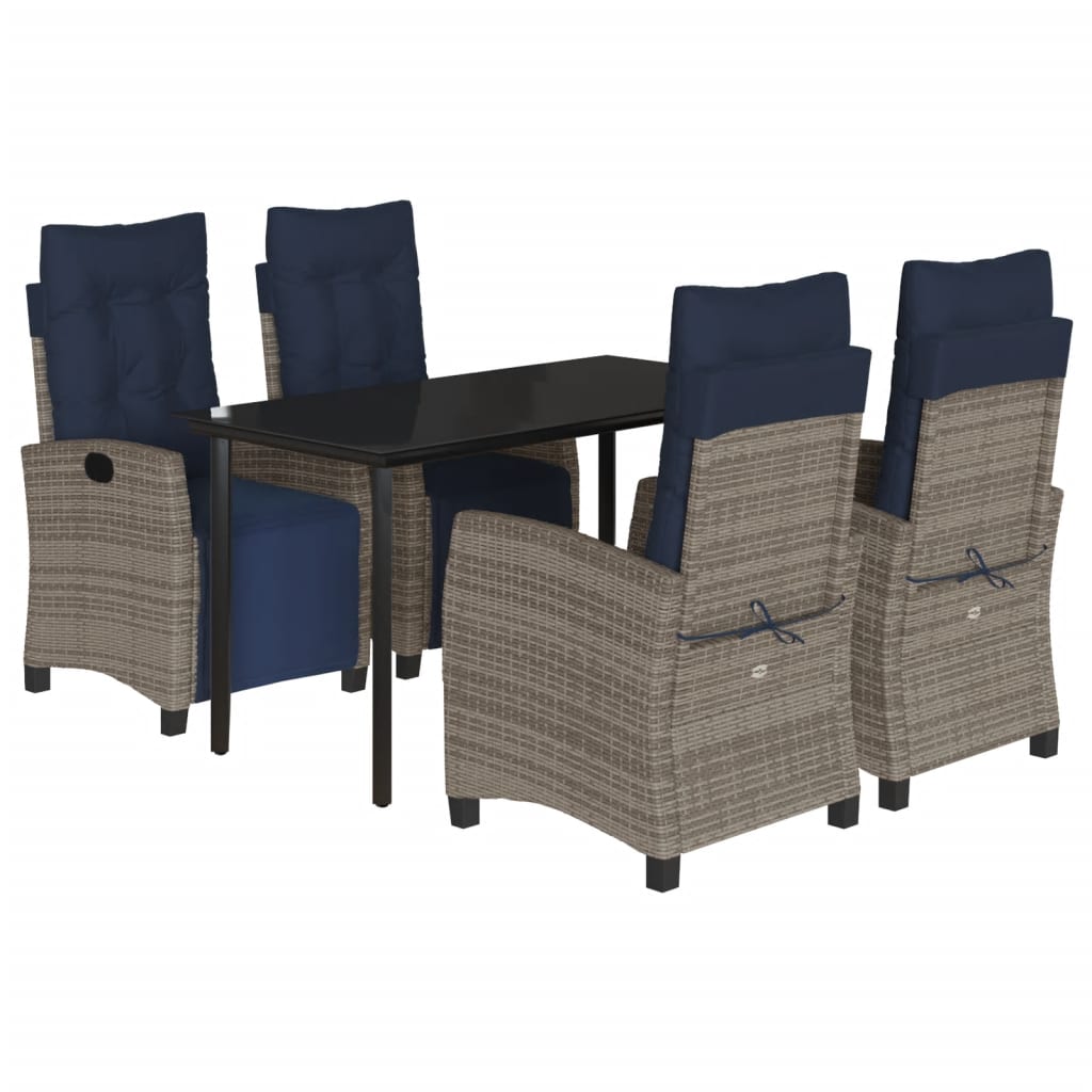 Garden Dining Set Grey Poly Rattan Medium Adjustable Armrests