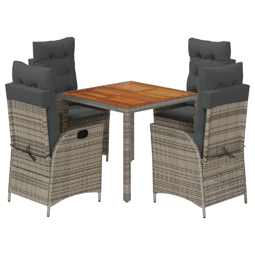 Garden Dining Set Grey Poly Rattan Standard Adjustable Armrests