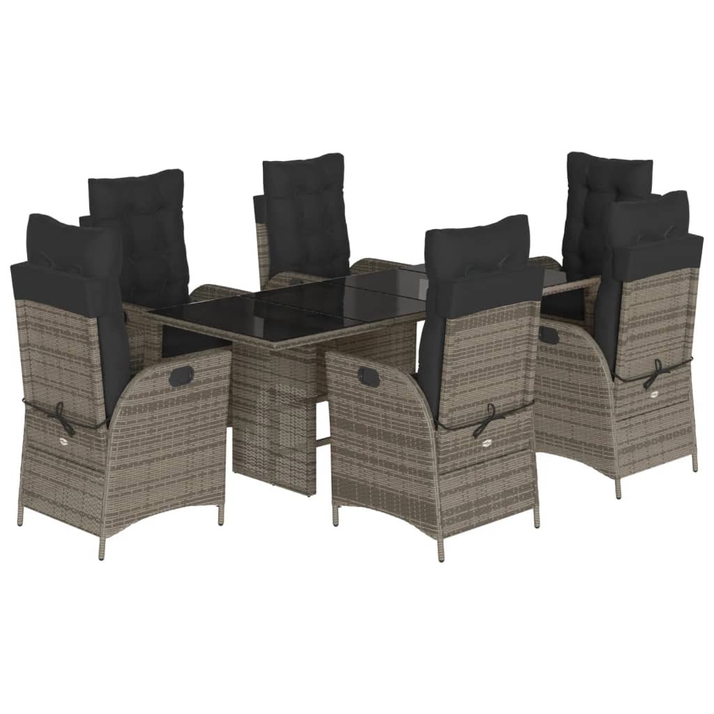 Garden Dining Set Grey PE rattan 7 Piece Adjustable Armrests