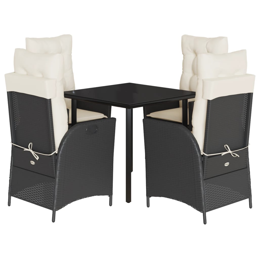 Garden Dining Set Black and Cream White PE Rattan 5 Piece Set