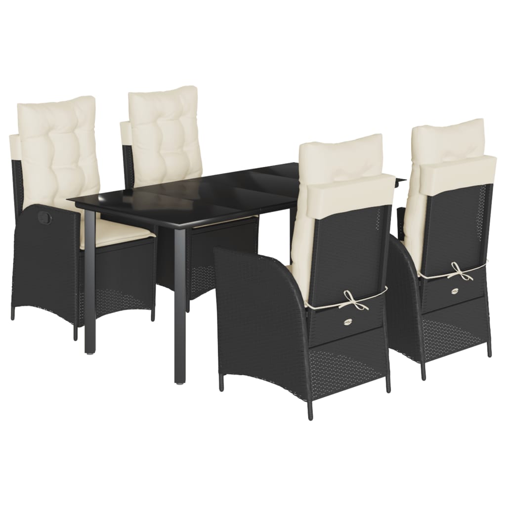 Garden Dining Set Black and Cream White Poly Rattan and Steel Large