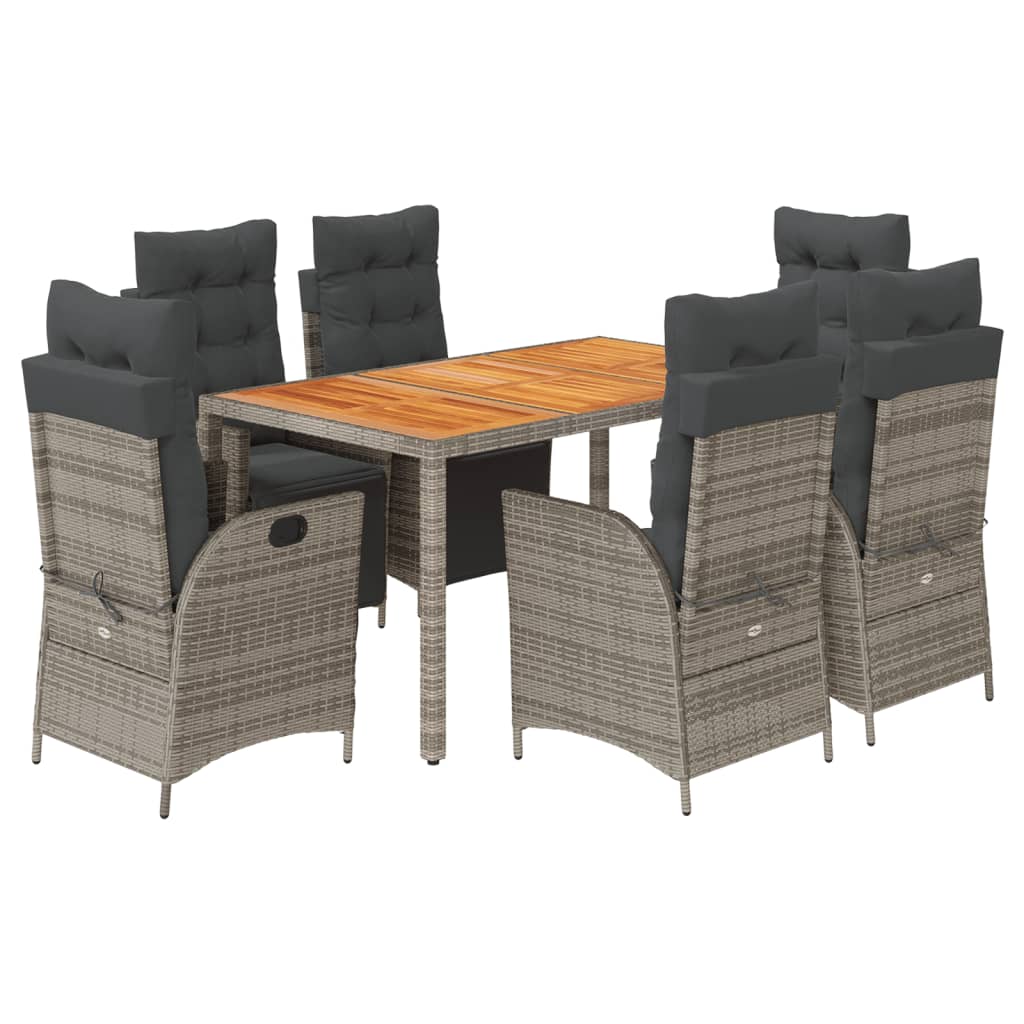 Garden Dining Set Gray PE Rattan Large Adjustable Footrests