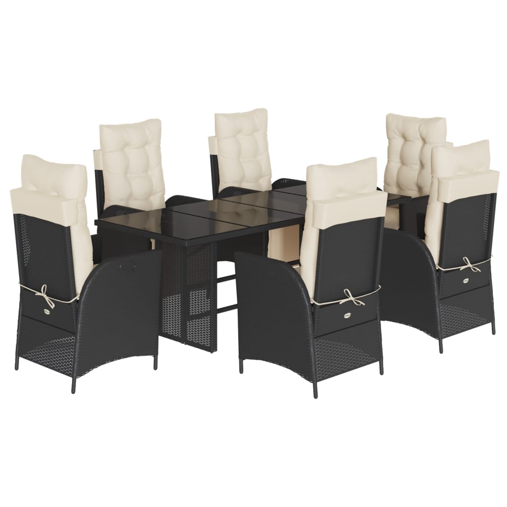 Garden Dining Set Black chairs, cream white cushions