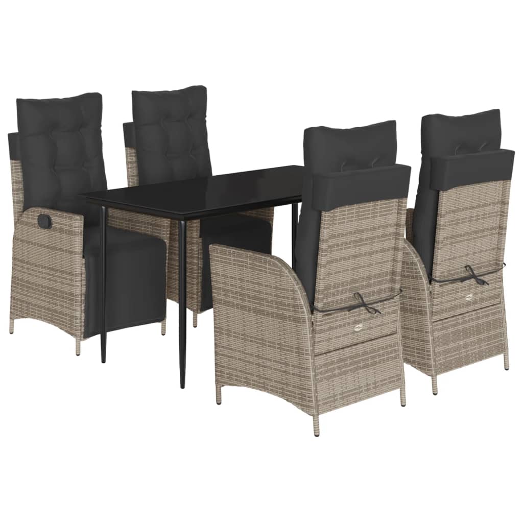 Garden Dining Set Grey Poly Rattan Medium Adjustable Footrests