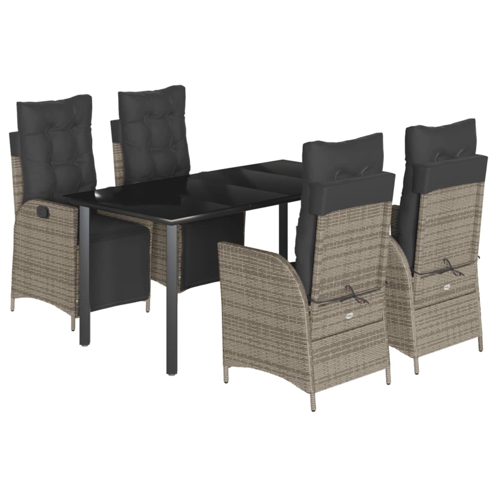 Garden Dining Set Grey PE Rattan 5 Piece Adjustable Footrests
