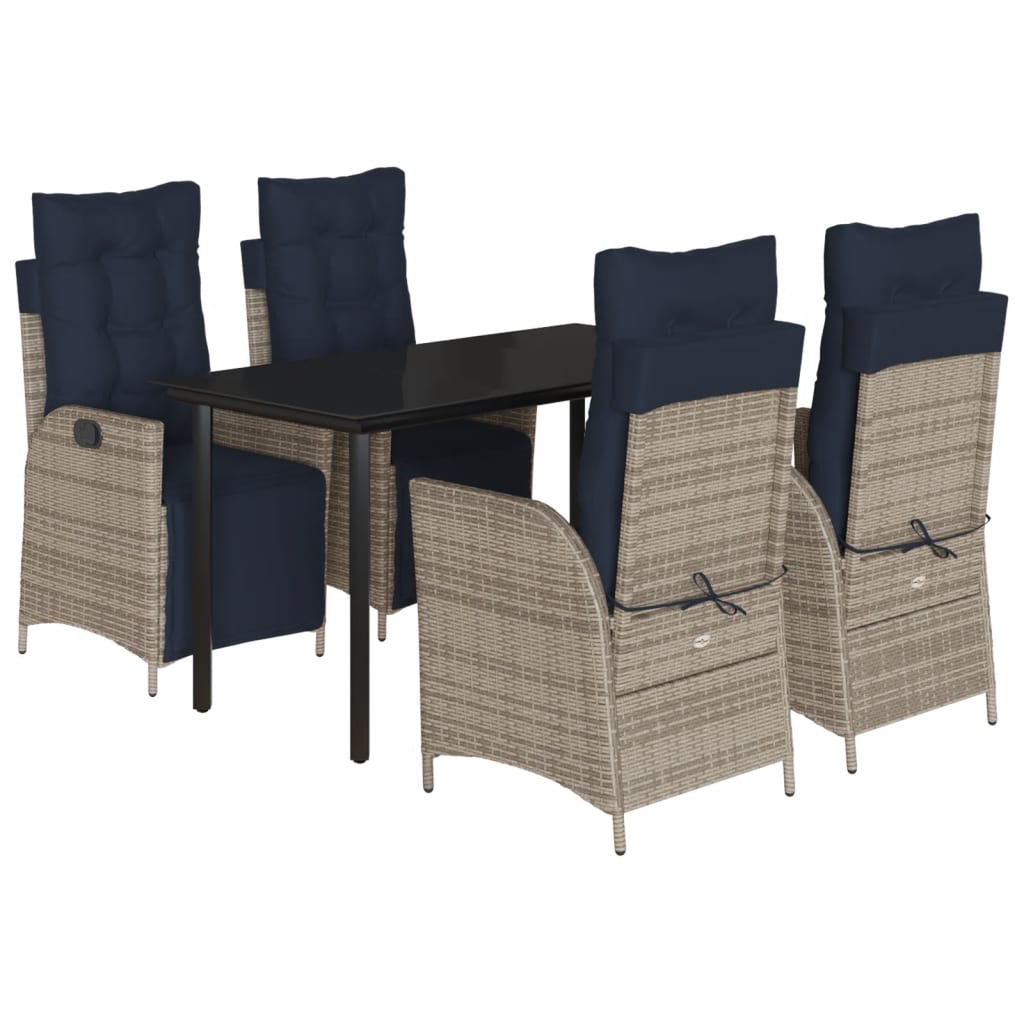 Garden Dining Set Table: Black, Chairs: Grey, Cushions: Navy Blue