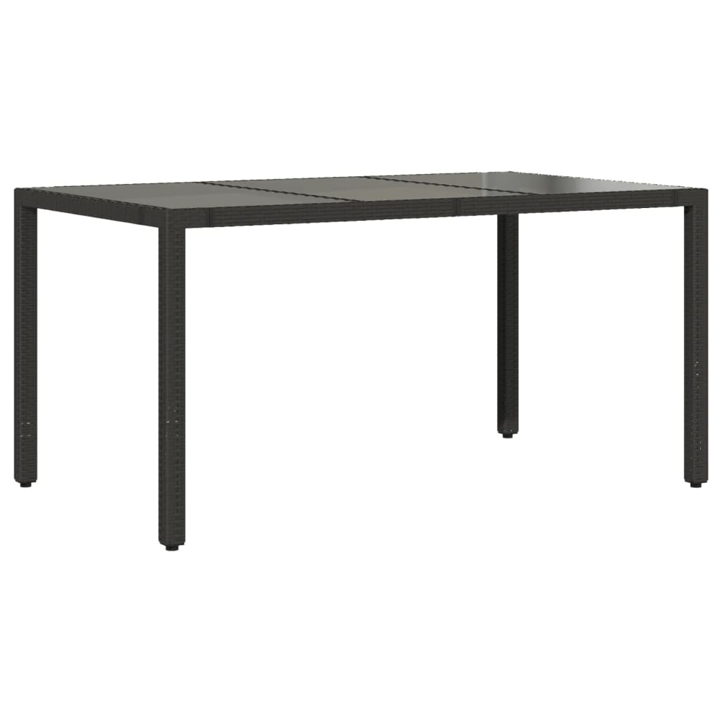 Garden Table Black Poly Rattan, Tempered Glass, Powder-Coated Steel