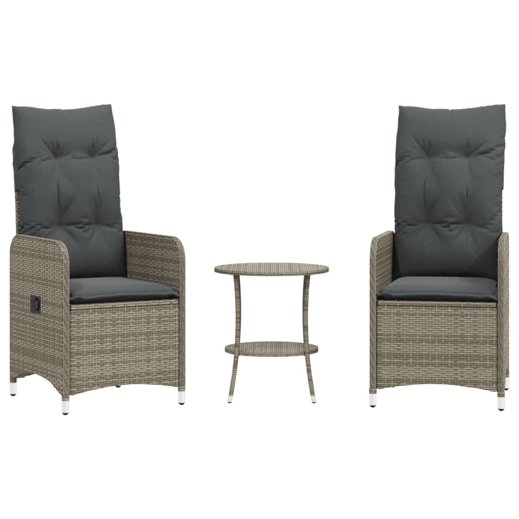 Reclining Garden Chair Set of 2 Gray PE Rattan
