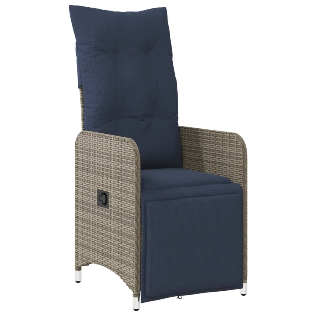 Reclining Patio Chair with Cushions Gray Poly Rattan