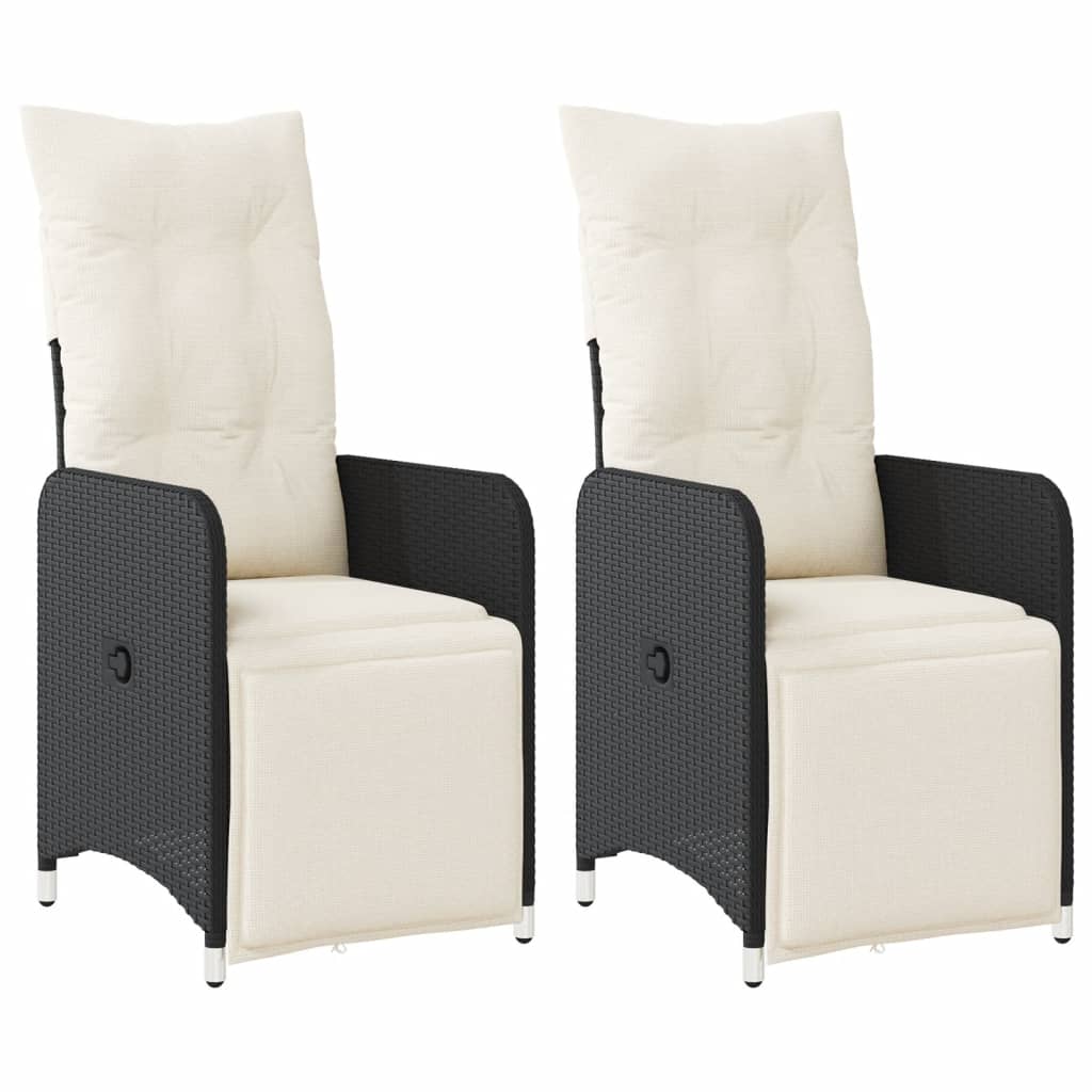 Reclining Garden Chair Set of 2 Black, Cream White