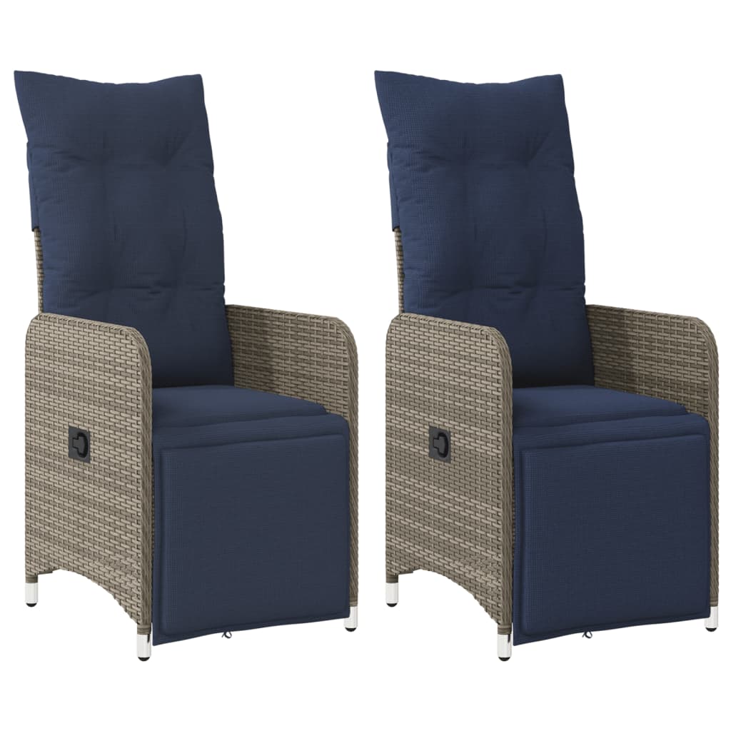 Reclining Patio Chairs 2 pcs with Cushions Gray Poly Rattan