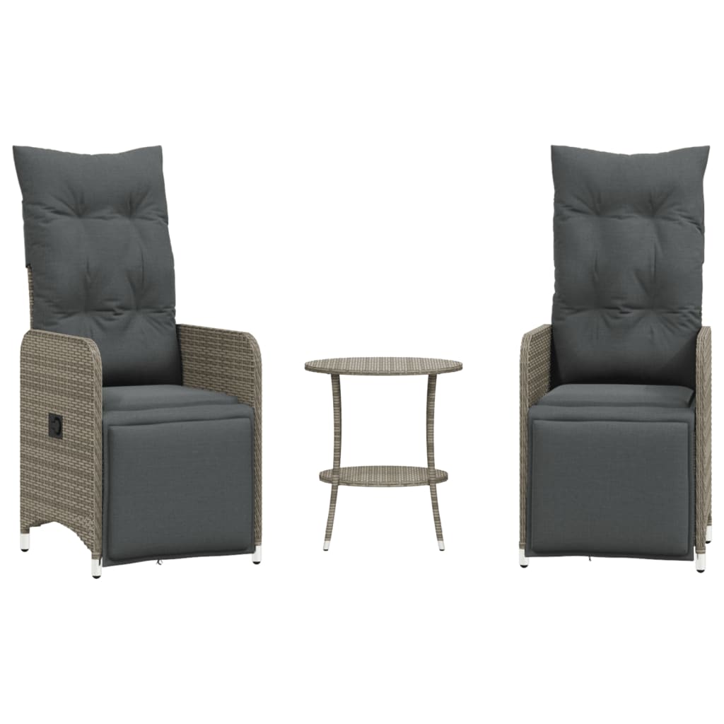 Reclining Garden Chair Set of 2 Gray PE rattan, powder-coated steel