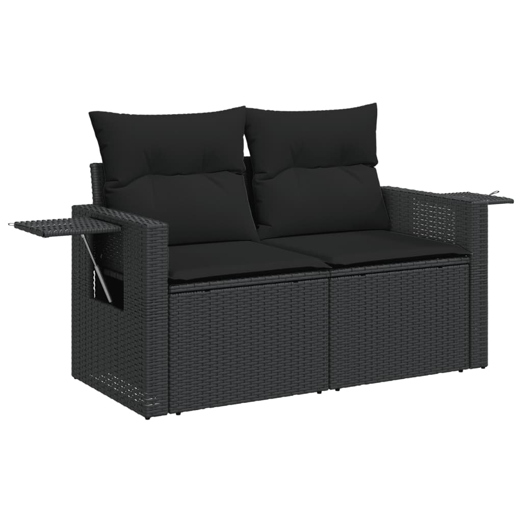Garden Sofa Black PE Rattan 2-seater Adjustable Feet Foldable